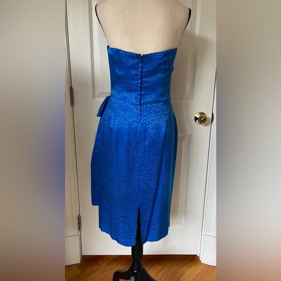 I. Magnin Silk Cocktail Dress Vintage 90s Royal Blue Sweetheart Neck Strapless - Picture 4 of 12